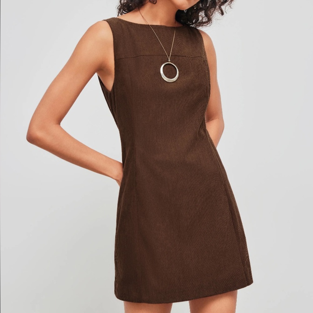 CIDER NWOT Brown Corduroy Boat Neck Mini Dress